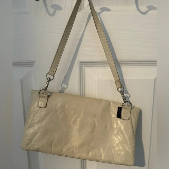 Rudsak leather shoulder hand bag clutch ivory envelope purse foldover cream rare - Picture 4 of 7